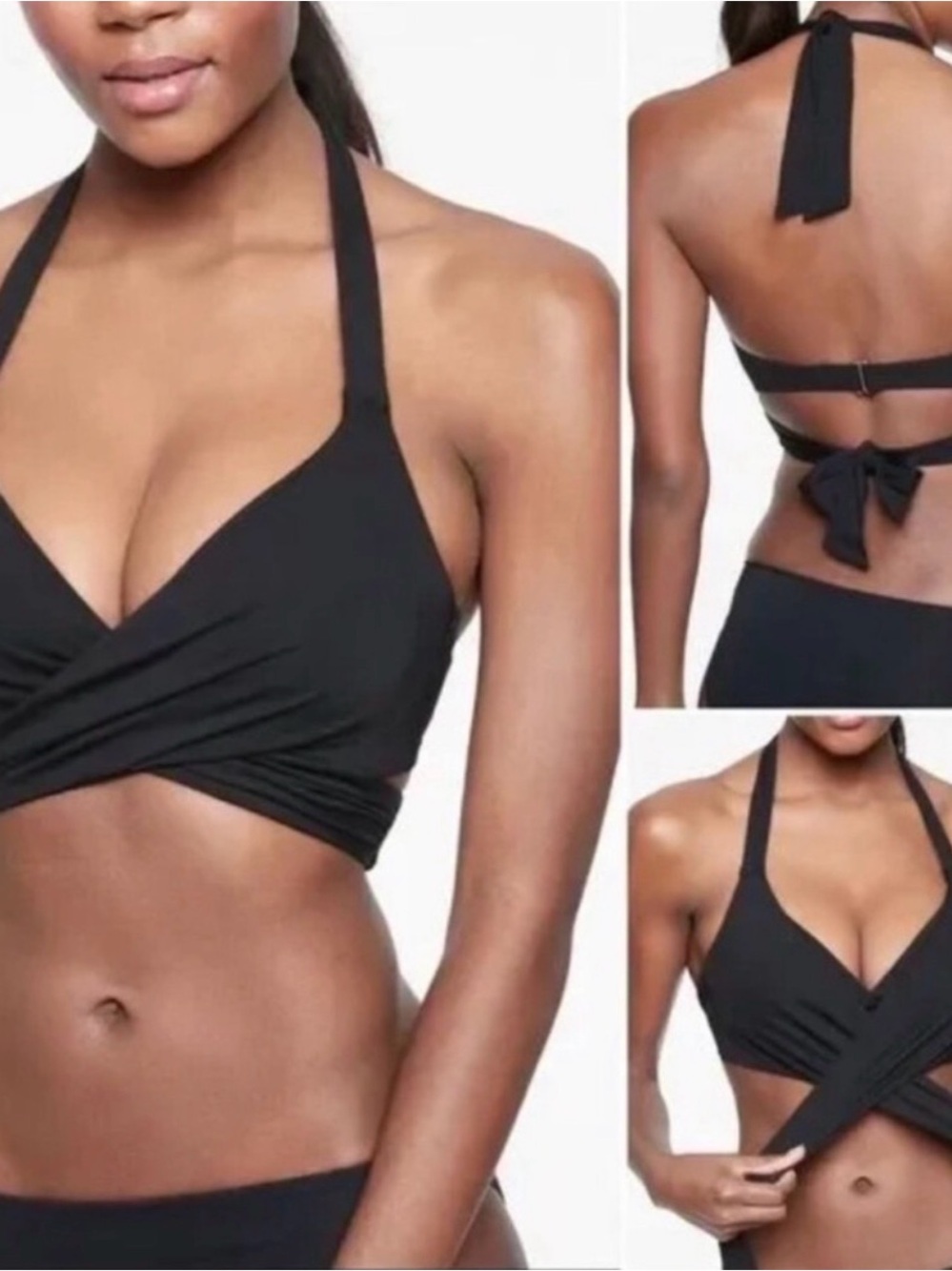Athleta Black Halter Wrap Swim Top 34D/DD very good pre-loved condition